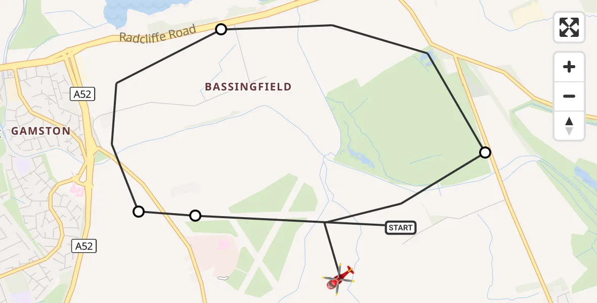 Flight route Air Ambulance Helicopter Cotgrave - Cotgrave, 21 September 2026, 19:42