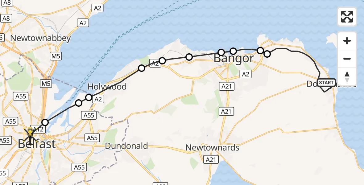 Flight route Police Helicopter Inner Seas - Belfast City District, 21 September 2026, 20:52
