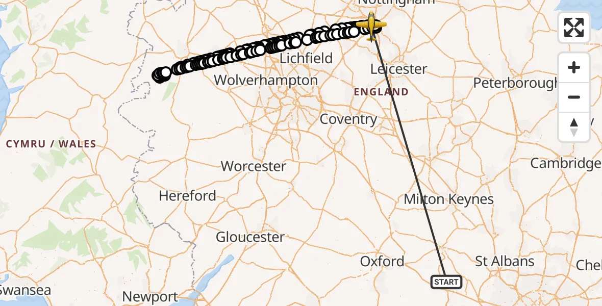 Flight route Police Aircraft Naphill - East Midlands Airport, 21 September 2026, 20:55