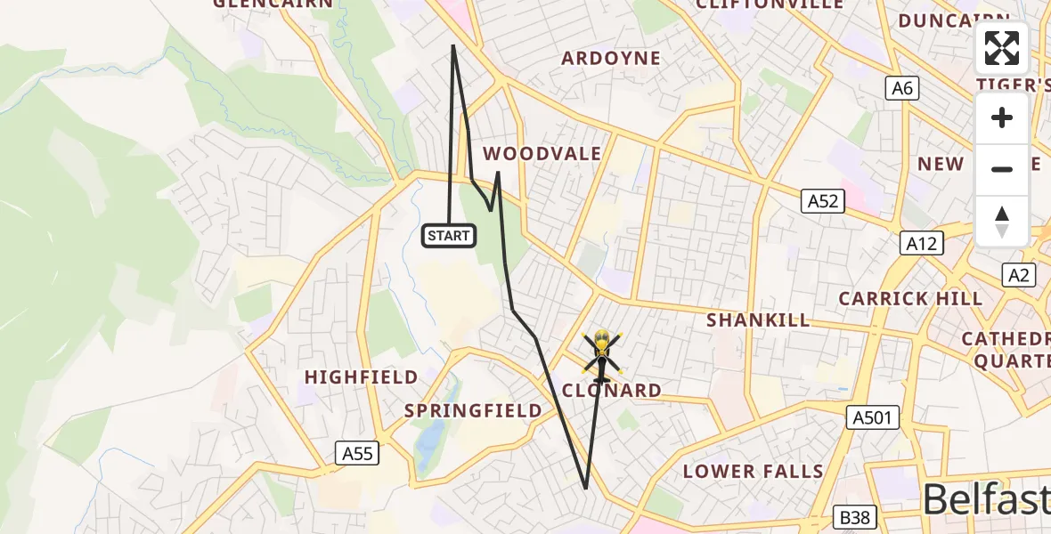 Flight route Police Helicopter Belfast City District - Belfast City District, 21 September 2026, 21:11
