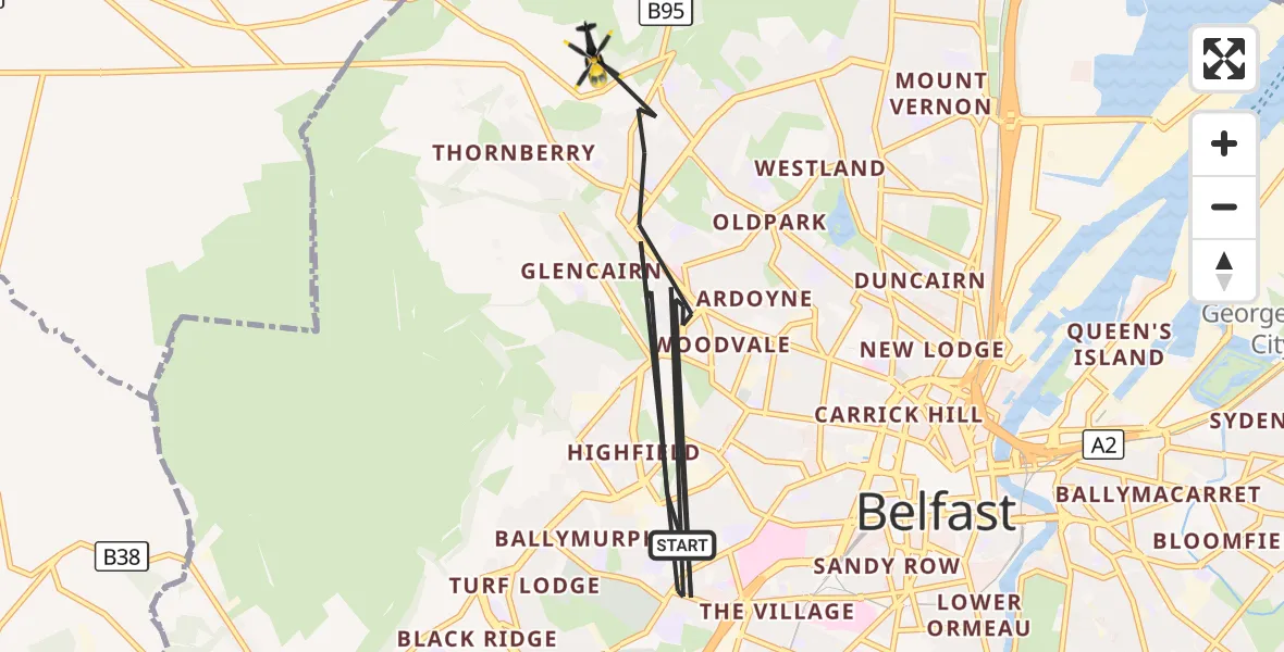 Flight route Police Helicopter Belfast City District - Belfast City District, 21 September 2026, 21:18