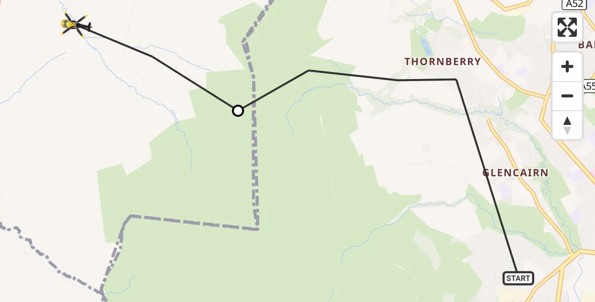 Flight route Police Helicopter Belfast City District - Antrim and Newtownabbey District, 21 September 2026, 21:24