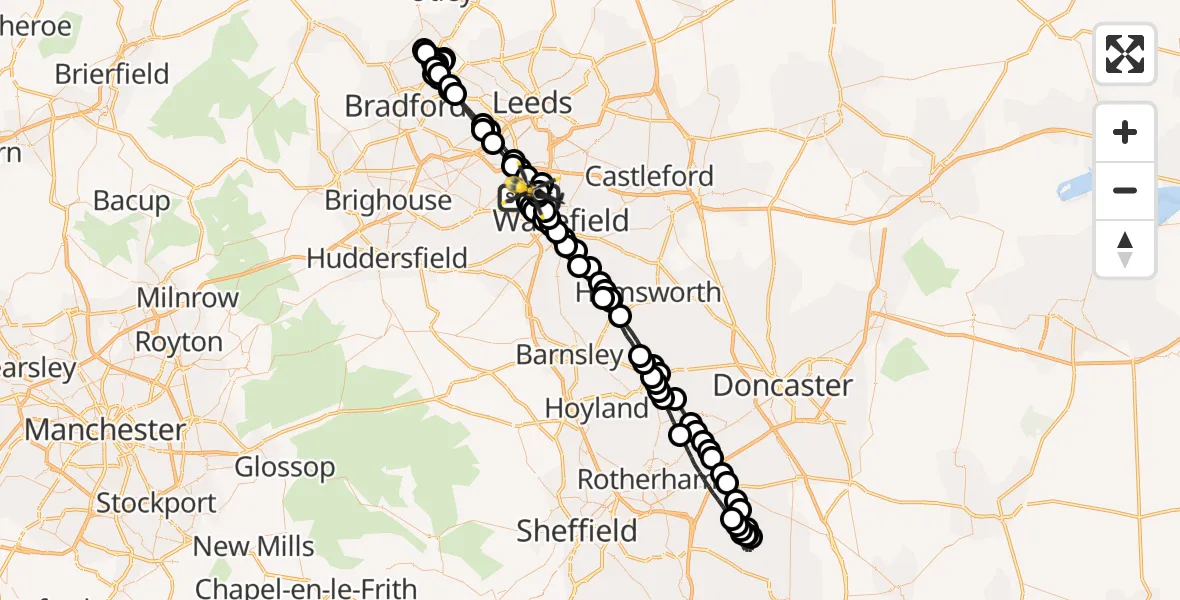Flight route Police Helicopter East Ardsley - East Ardsley, 21 September 2026, 21:59