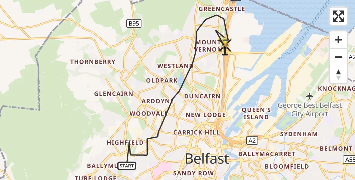 Flight route Police Helicopter Belfast City District - Belfast City District, 21 September 2026, 22:58