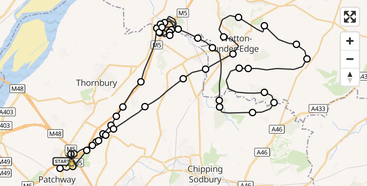 Flight route Police Helicopter Almondsbury - Almondsbury Helicopter Base, 21 September 2026, 23:04