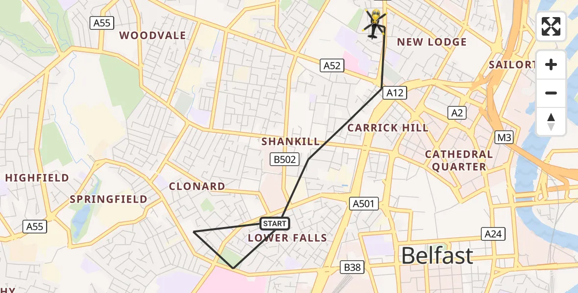 Flight route Police Helicopter Belfast City District - Belfast City District, 21 September 2026, 23:14