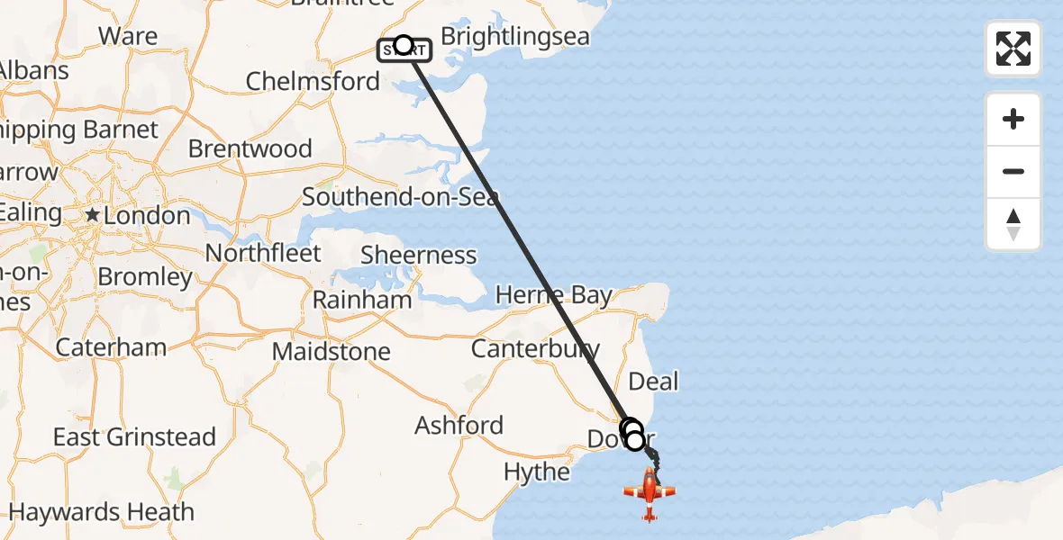 Flight route Coastguard Drone Maldon - English Channel, 22 September 2026, 01:05