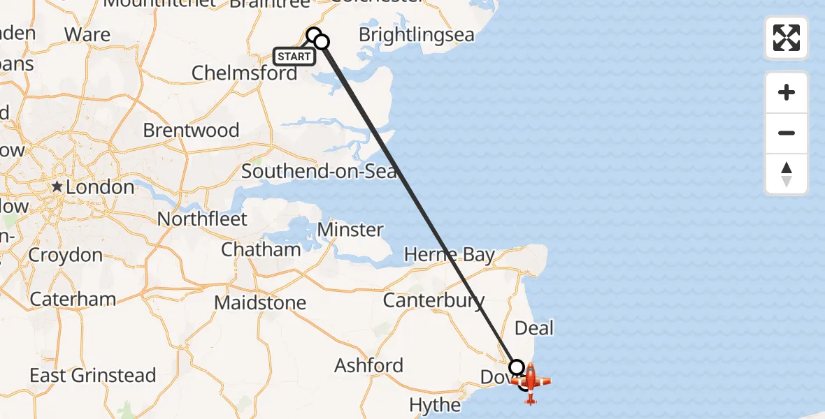 Flight route Coastguard Drone Braintree - English Channel, 22 September 2026, 06:06