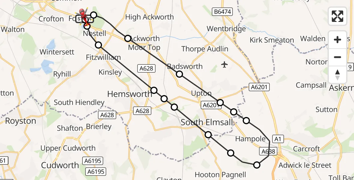 Flight route Air Ambulance Helicopter YAA Nostell Helicopter Port - YAA Nostell Helicopter Port, 22 September 2026, 07:09