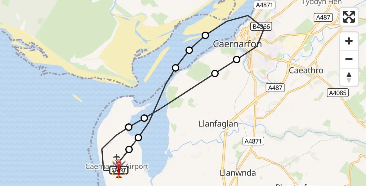 Flight route Air Ambulance Helicopter Caernarfon Airport - Caernarfon Airport, 22 September 2026, 07:26