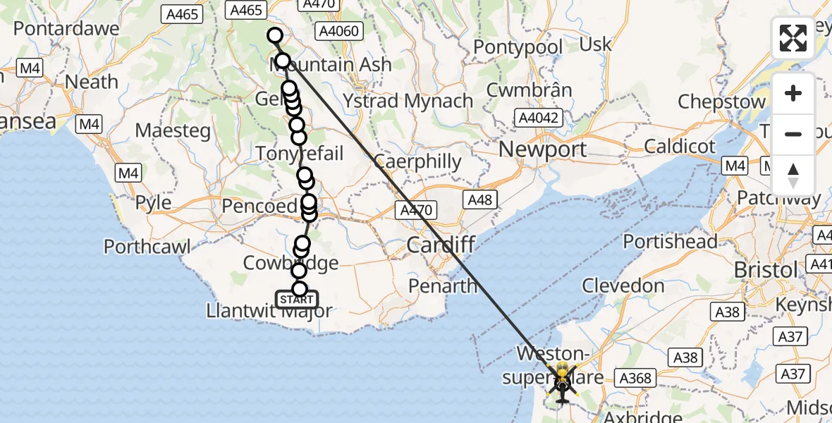 Flight route Police Helicopter Eglwys Brewis - Weston-super-Mare, 22 September 2026, 07:54