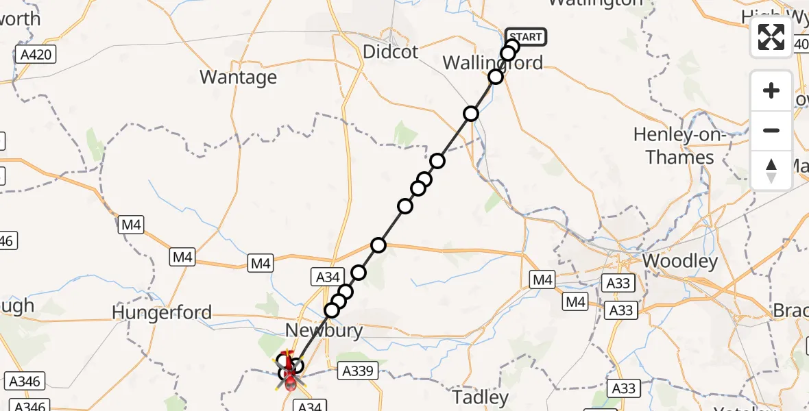 Flight route Air Ambulance Helicopter RAF Benson - Enborne Row, 22 September 2026, 07:55