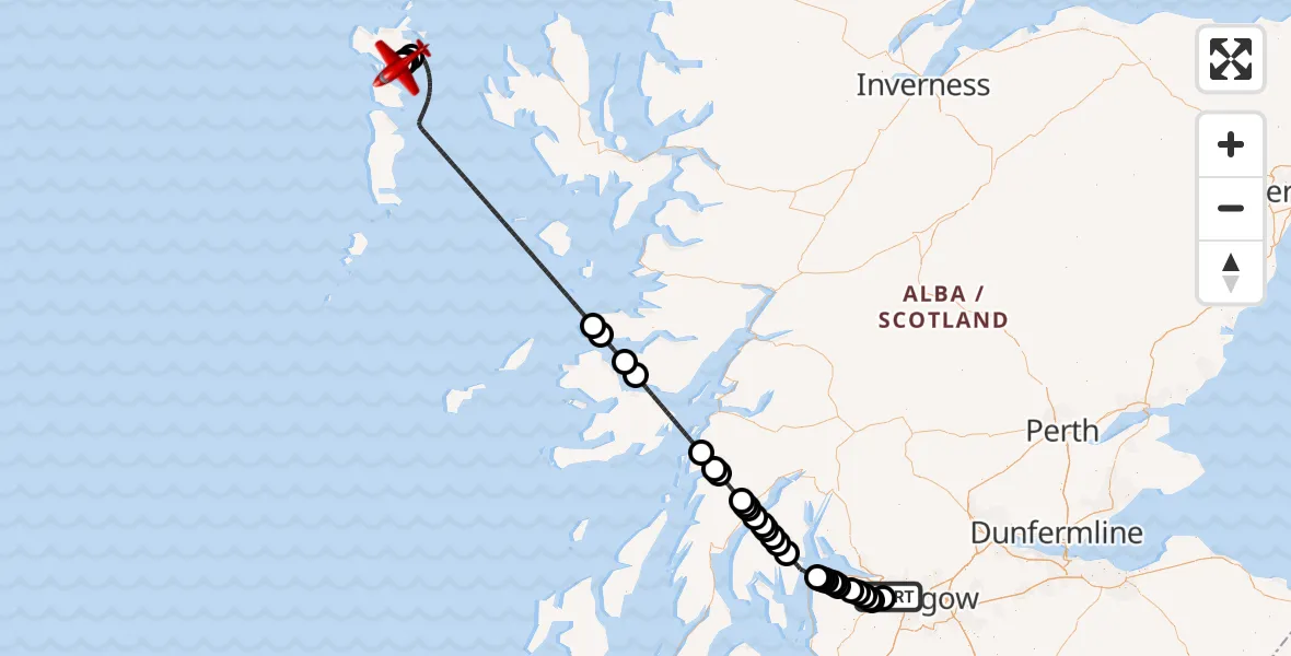 Flight route Air Ambulance Aircraft Glasgow Airport - Ceann Airigh an Obain, 22 September 2026, 07:56