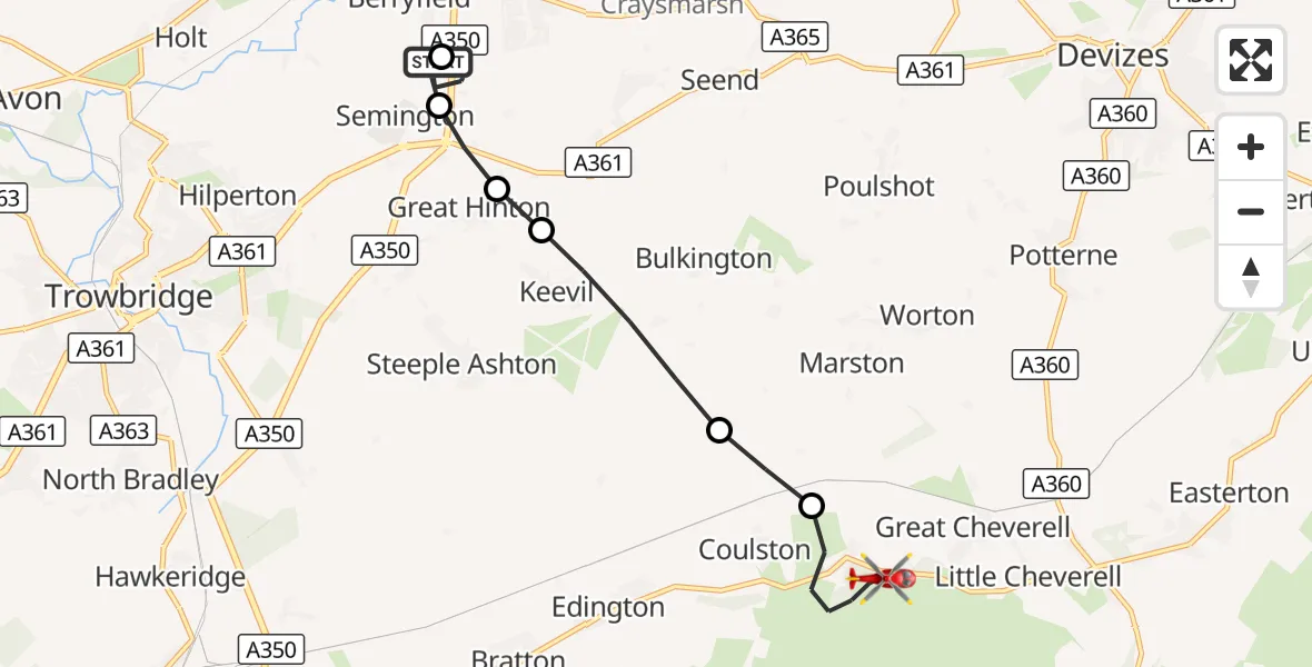 Flight route Air Ambulance Helicopter Wiltshire Air Ambulance - Erlestoke, 22 September 2026, 08:05