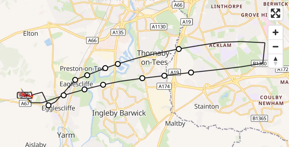 Flight route Air Ambulance Helicopter Egglescliffe - Egglescliffe, 22 September 2026, 08:11