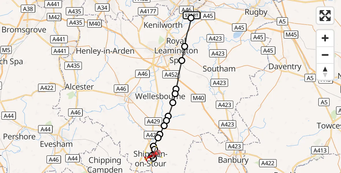 Flight route Air Ambulance Helicopter Coventry Airport - Honington, 22 September 2026, 08:33