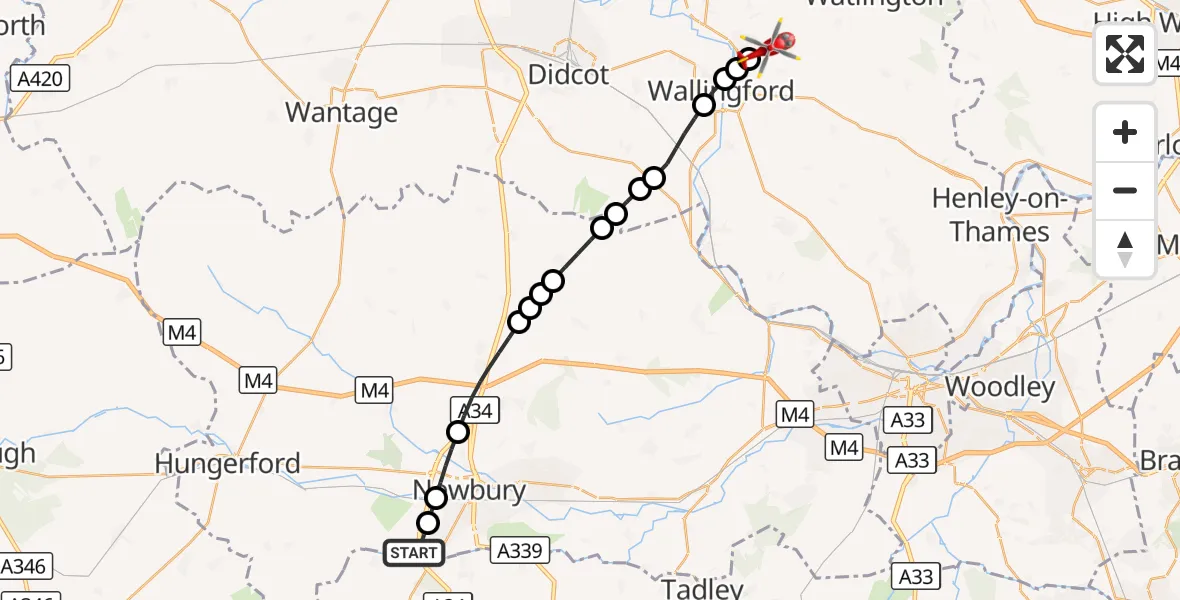 Flight route Air Ambulance Helicopter Enborne Row - RAF Benson, 22 September 2026, 08:52