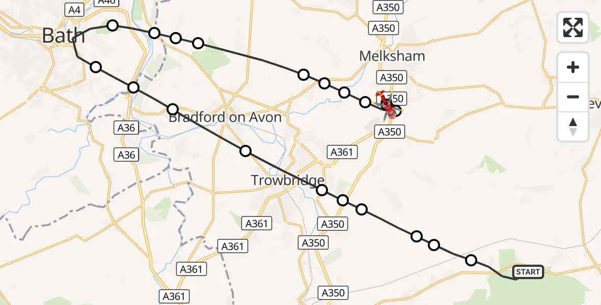 Flight route Air Ambulance Helicopter Erlestoke - Wiltshire Air Ambulance, 22 September 2026, 09:05