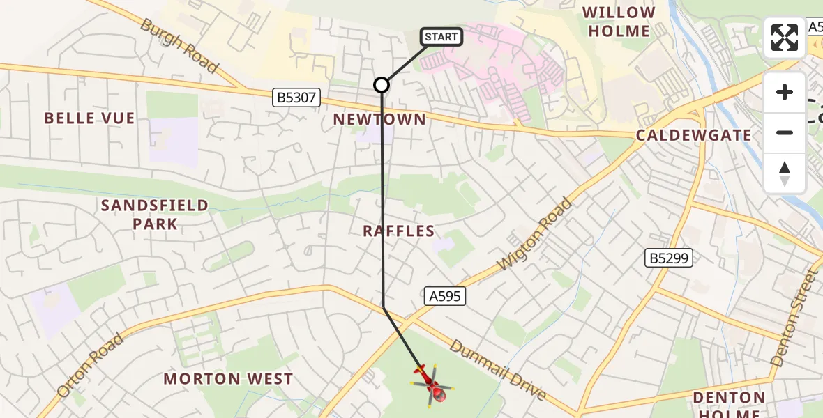 Flight route Air Ambulance Helicopter Carlisle General - Carlisle, 22 September 2026, 09:07