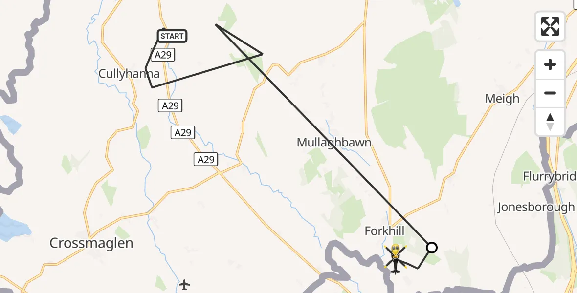 Flight route Police Helicopter Cullyhanna - Forkhill, 22 September 2026, 09:28