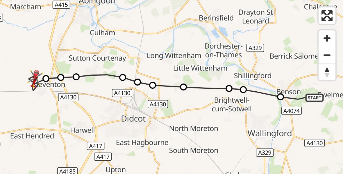 Flight route Air Ambulance Helicopter RAF Benson - Steventon, 22 September 2026, 09:38