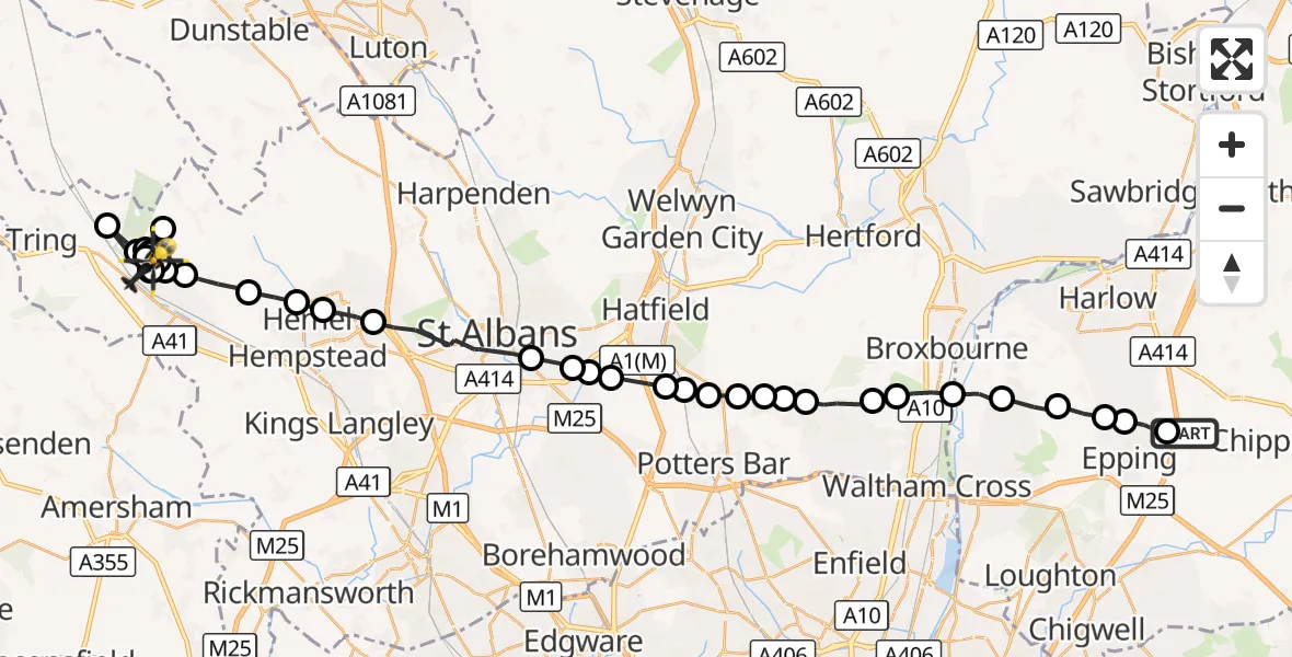 Flight route Police Helicopter North Weald Airfield - Northchurch, 22 September 2026, 09:55