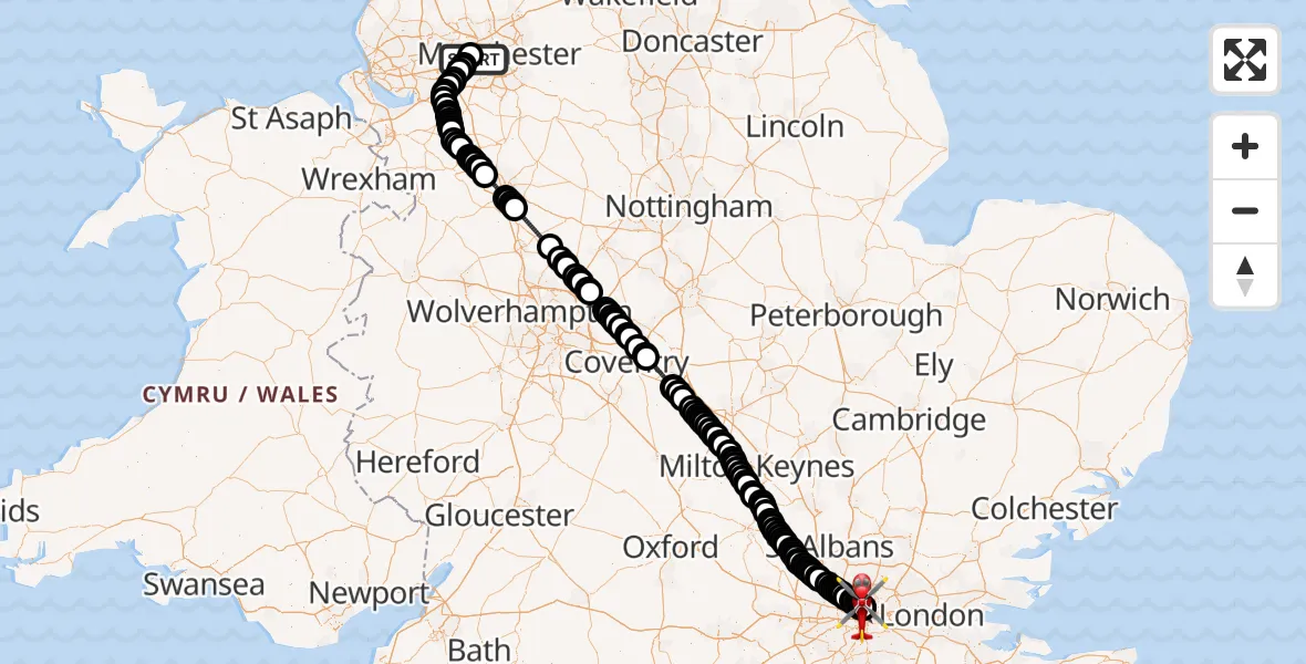Flight route Air Ambulance Helicopter Manchester Barton Aerodrome - Fitzrovia, 22 September 2026, 10:12