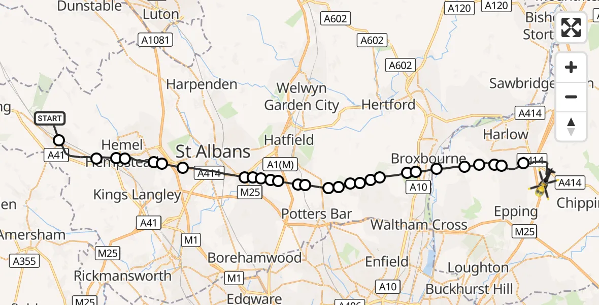 Flight route Police Helicopter Northchurch - North Weald Bassett, 22 September 2026, 10:24