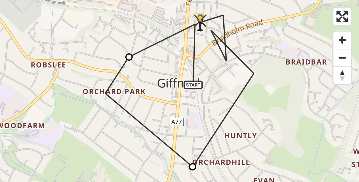 Flight route Police Helicopter Giffnock - Giffnock, 22 September 2026, 10:26