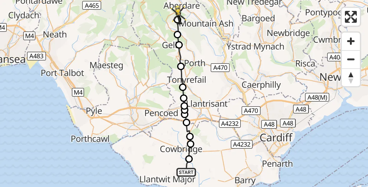 Flight route Police Helicopter St Mary Church - Aberaman North, 22 September 2026, 10:33