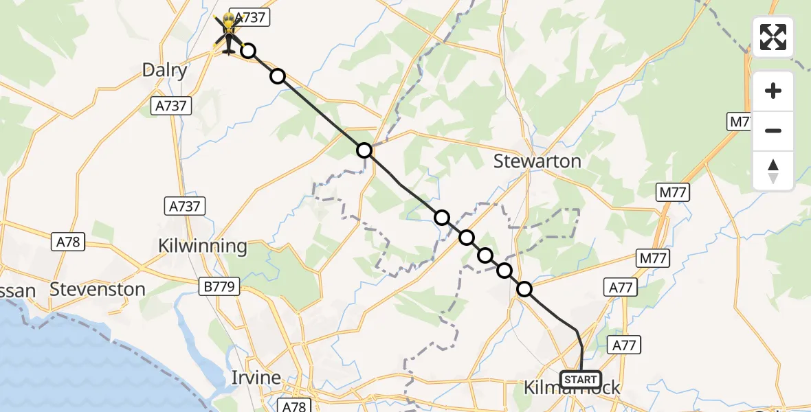 Flight route Police Helicopter Kilmarnock - Beith, 22 September 2026, 10:44
