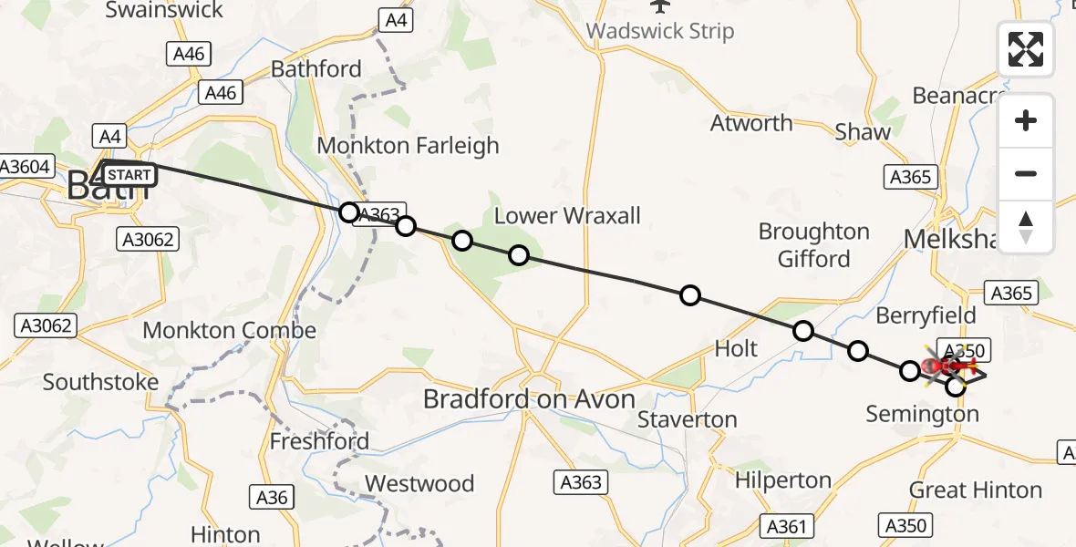 Flight route Air Ambulance Helicopter Bath - Wiltshire Air Ambulance, 22 September 2026, 10:45