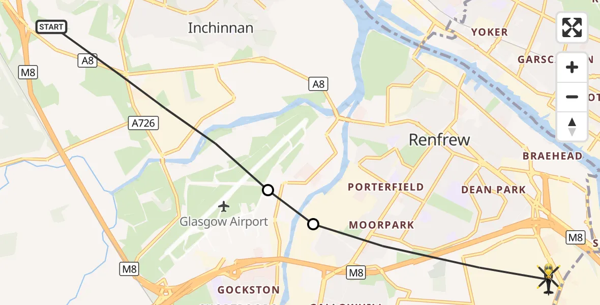 Flight route Police Helicopter Erskine - Renfrew, 22 September 2026, 11:08