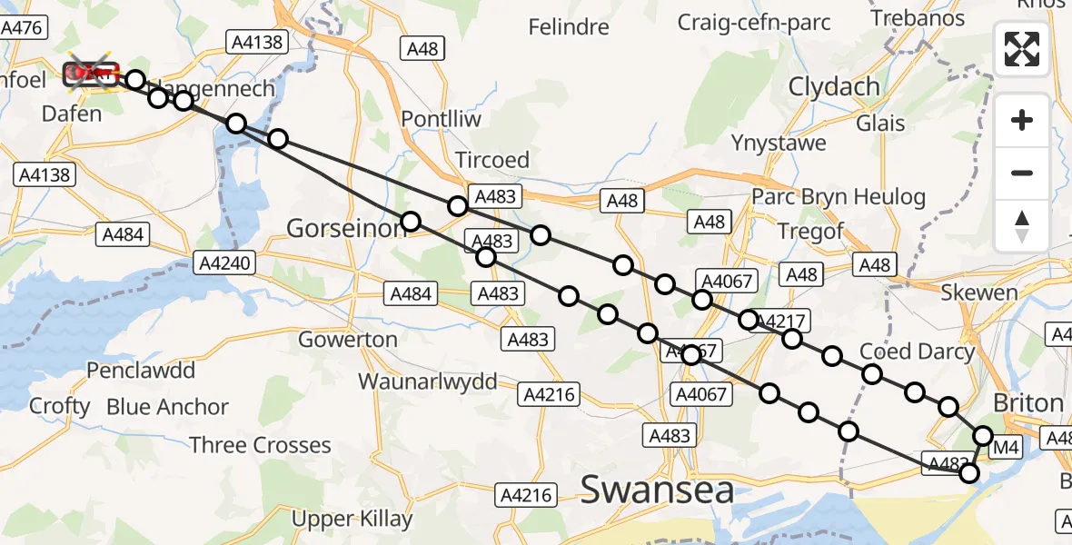 Flight route Air Ambulance Helicopter Dafen - Dafen, 22 September 2026, 11:25