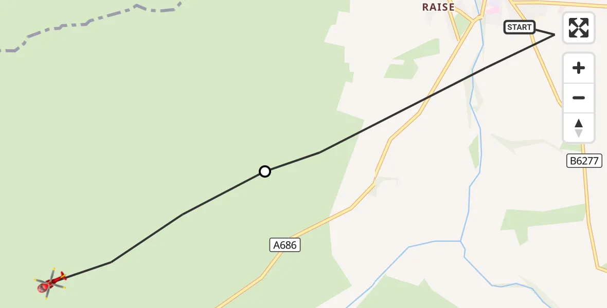 Flight route Air Ambulance Helicopter Alston - Alston Moor, 22 September 2026, 11:34