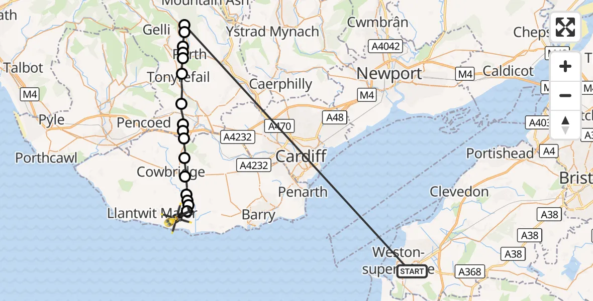 Flight route Police Helicopter Weston-super-Mare - MOD St Athan, 22 September 2026, 12:14