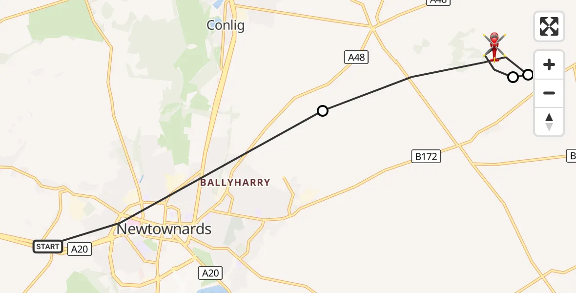 Flight route Air Ambulance Helicopter Newtownards - Bangor, 22 September 2026, 12:29