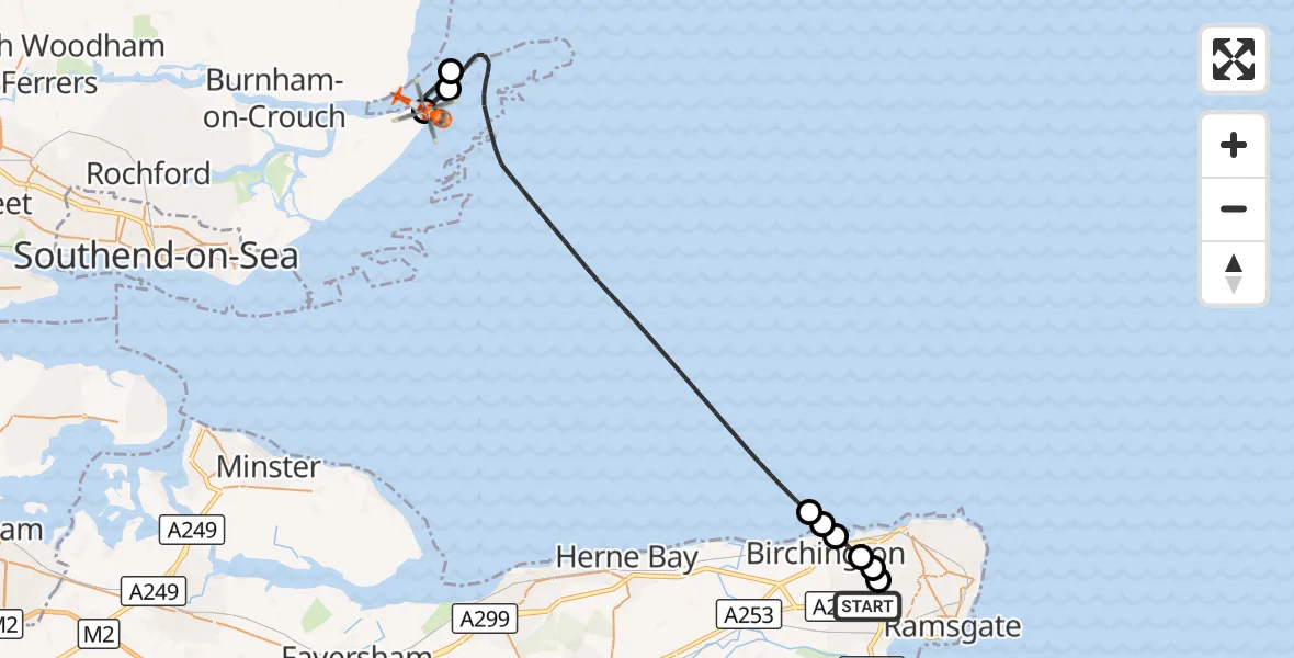 Flight route Coastguard Helicopter Manston Airport - Rochford, 22 September 2026, 12:31