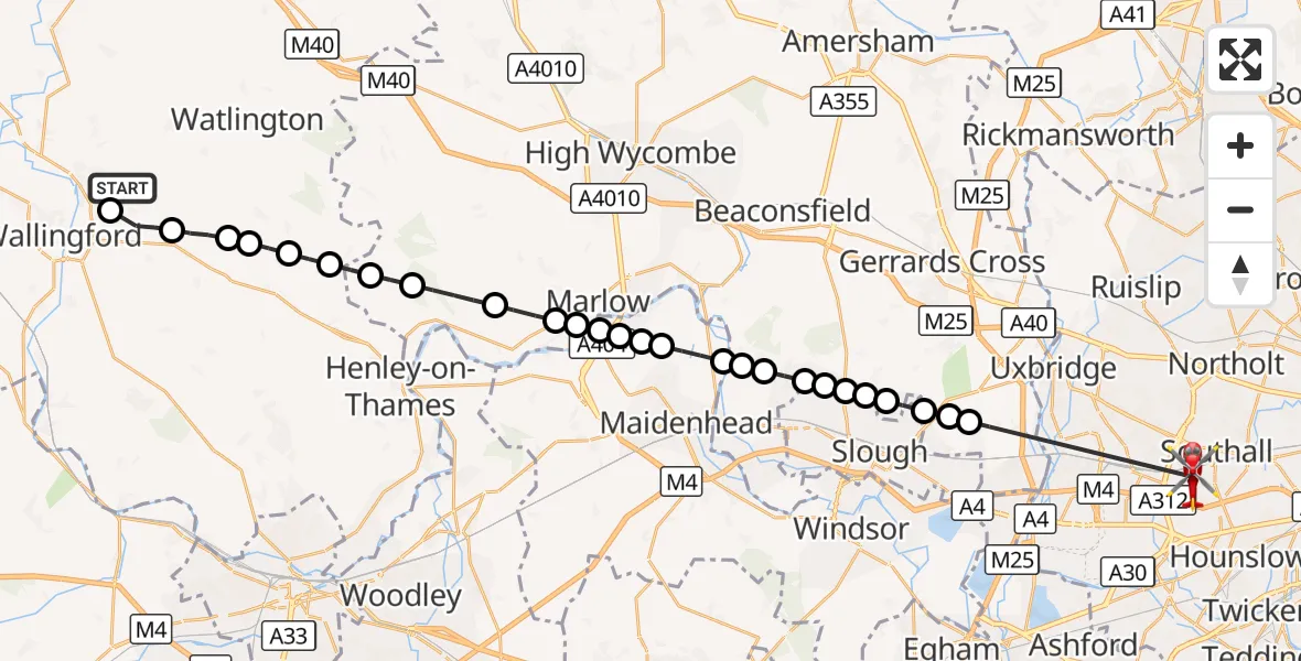 Flight route Air Ambulance Helicopter RAF Benson - Ealing, 22 September 2026, 12:43