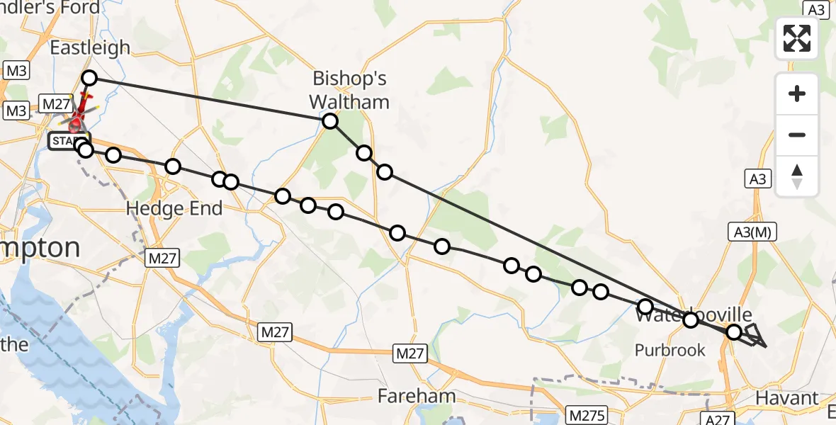 Flight route Air Ambulance Helicopter Southampton Airport - Southampton Airport, 22 September 2026, 12:46
