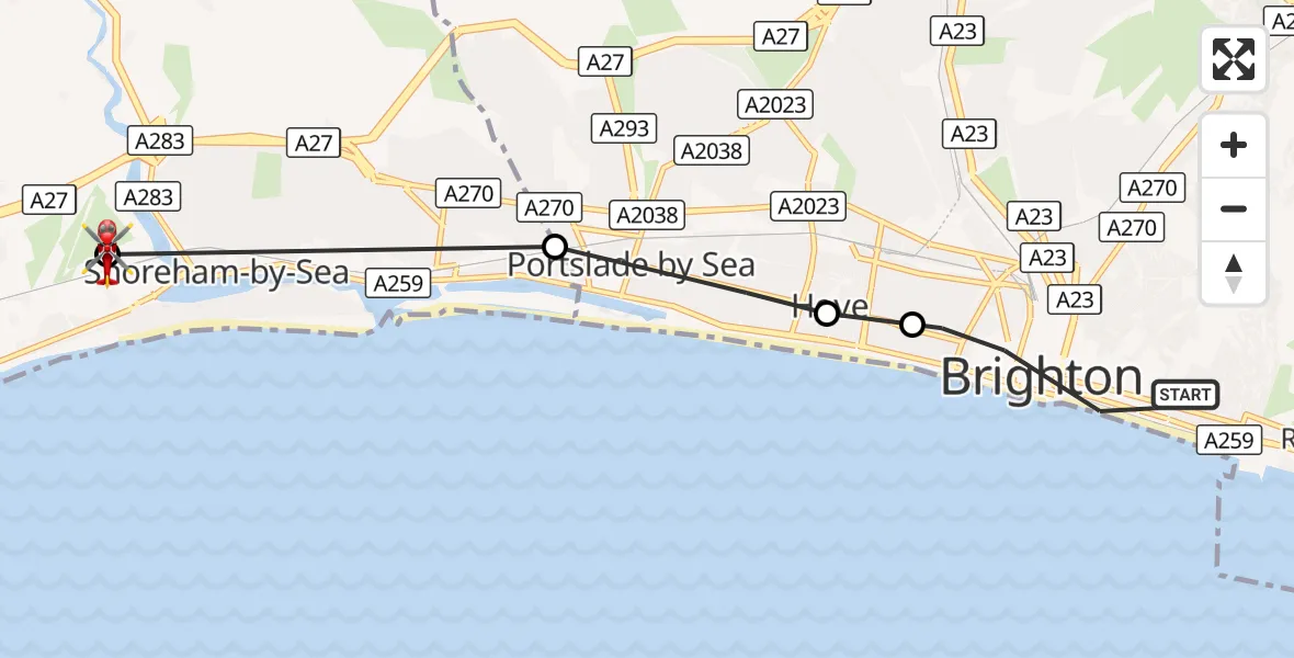 Flight route Air Ambulance Helicopter Brighton - Brighton City Airport, 22 September 2026, 12:50