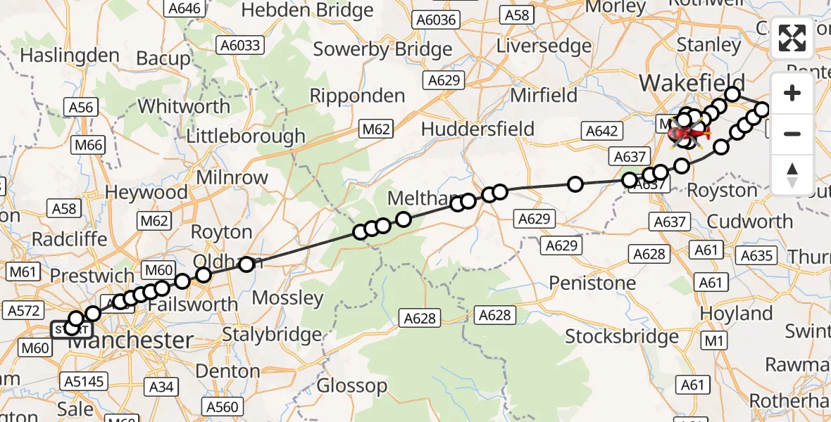 Flight route Air Ambulance Helicopter Eccles - Kettlethorpe, 22 September 2026, 13:07
