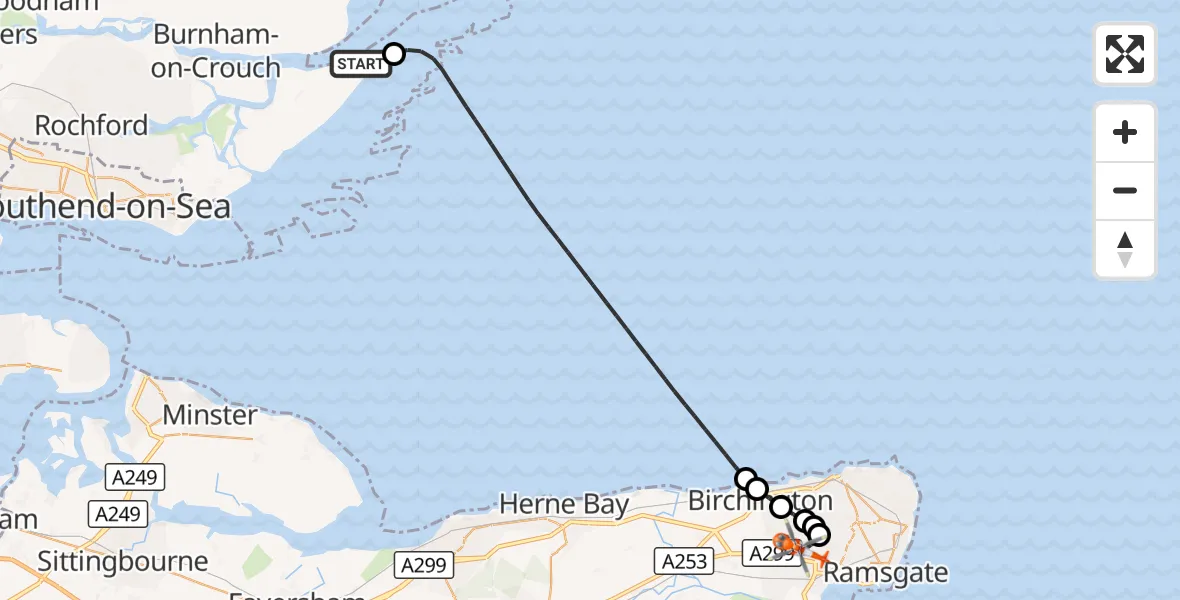 Flight route Coastguard Helicopter Rochford - Manston Airport, 22 September 2026, 13:09