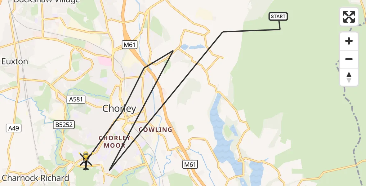 Flight route Police Helicopter Chorley - Chorley, 22 September 2026, 13:11