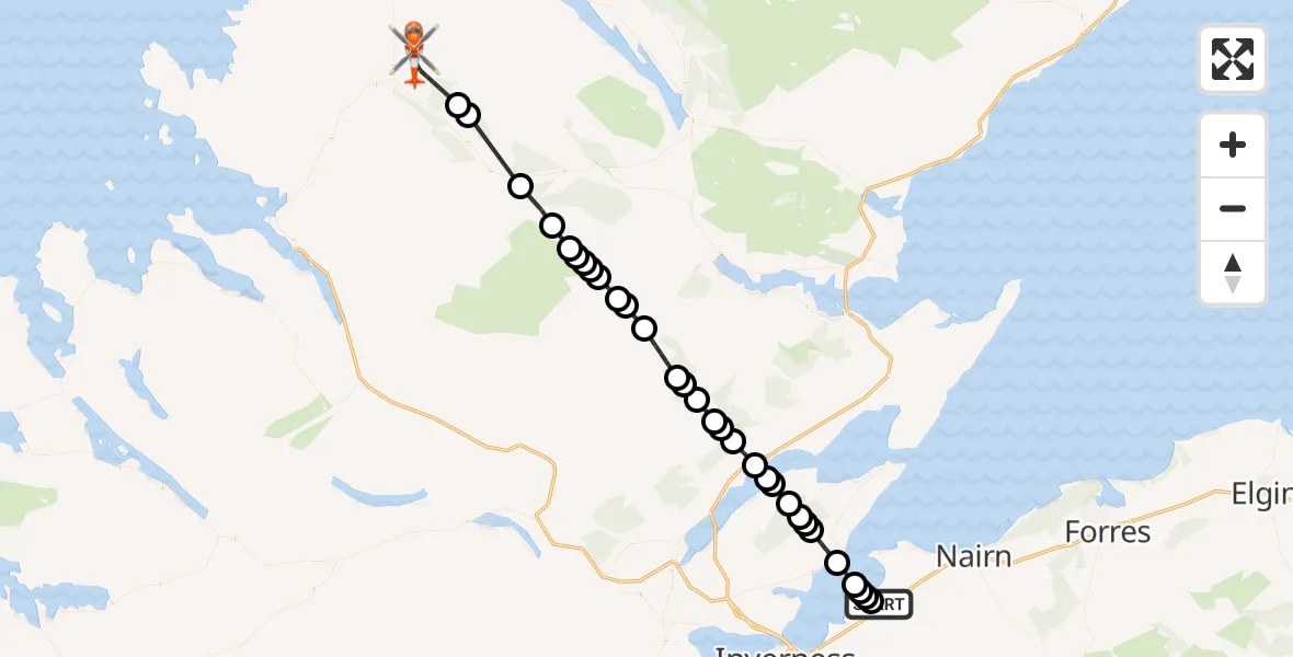 Flight route Coastguard Helicopter Inverness Airport - Highland, 22 September 2026, 13:31