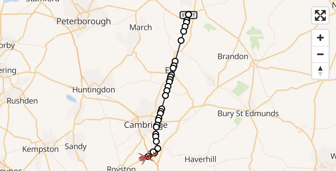Flight route Air Ambulance Helicopter Denver - Duxford Aerodrome, 22 September 2026, 13:35