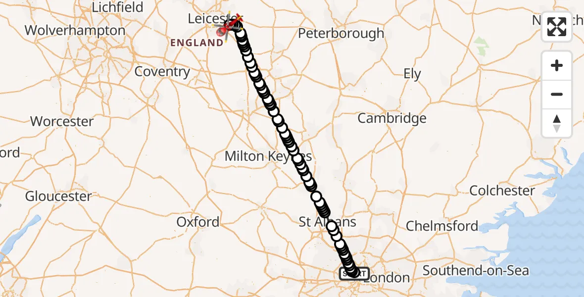 Flight route Air Ambulance Helicopter Chalk Farm - Stoughton, 22 September 2026, 13:36