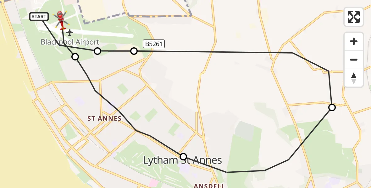 Flight route Air Ambulance Helicopter Blackpool Airport - Blackpool Airport, 22 September 2026, 13:56