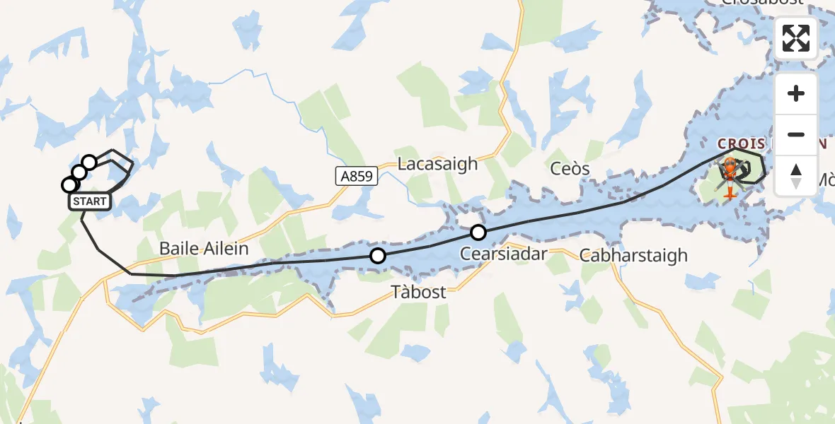 Flight route Coastguard Helicopter Baile Ailein - Inner Seas, 22 September 2026, 14:27