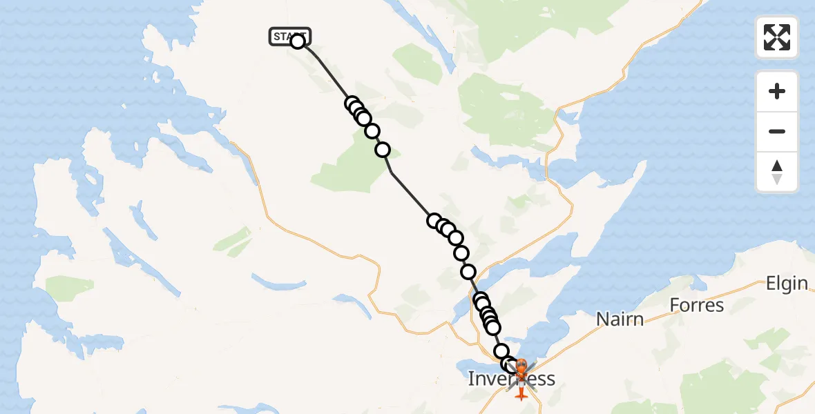 Flight route Coastguard Helicopter Lyne - Inverness, 22 September 2026, 14:30